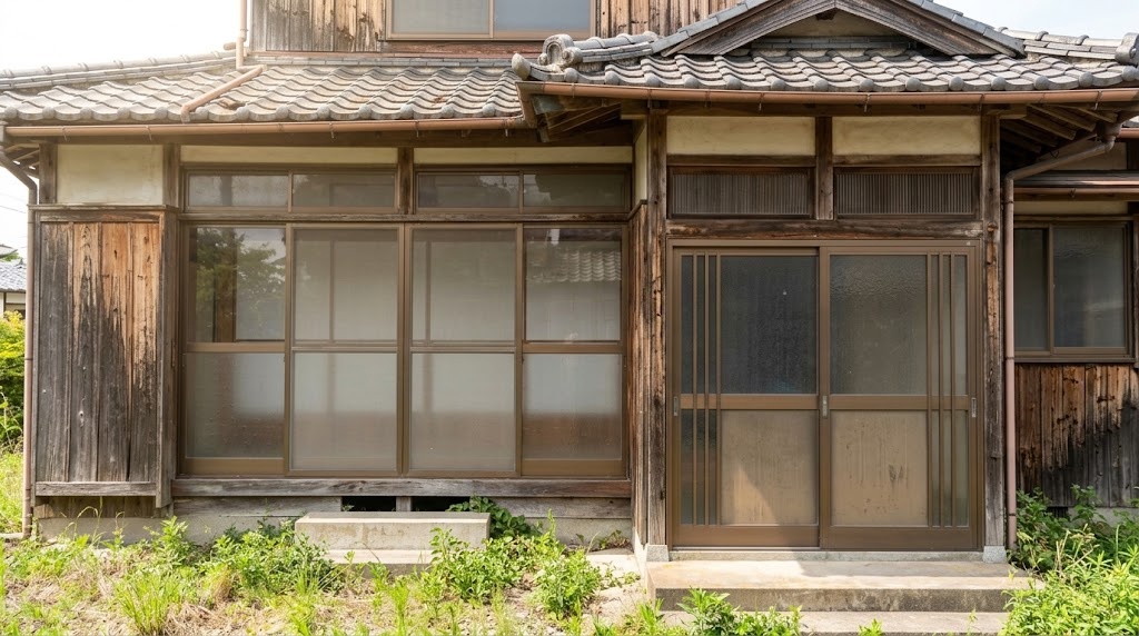 経年劣化した空き家の外観と木造住宅