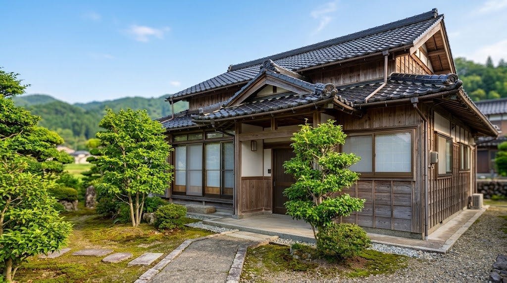 丁寧に補修された住宅の外観、新しい鍵と不動産査定書